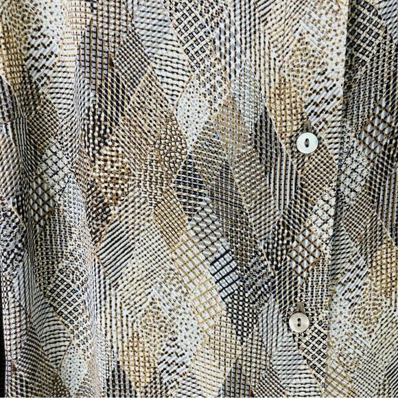 Vintage Talbots tan cream silk mixed print office preppy button front top 10 - Picture 4 of 6